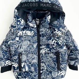 Little Marc Jacobs Boys Bomber Puffer Navy Blue Streetwear Graffiti Jacket 2Y